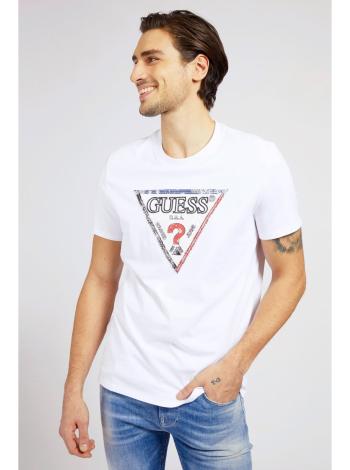 Guess bílé pánské tričko Triesley Triangle Logo