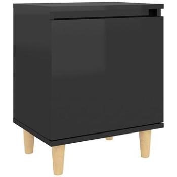 Noční stolek masivní dřevěné nohy lesklý černý 40 × 30 × 50 cm (805829)