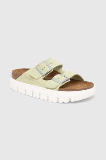 Semišové pantofle Birkenstock BIRKENSTOCK X PAPILLIO Arizona Chunky dámské, zelená barva, 1026888