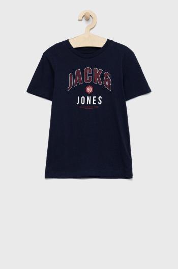 Dětské bavlněné tričko Jack & Jones tmavomodrá barva, s potiskem