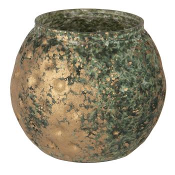Tyrkysovo-šedý svícen na čajovou svíčku s bronzovou patinou - 10*11 cm 6GL3028