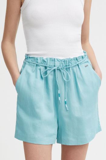 Plátěné kraťasy Pepe Jeans MARTA tyrkysová barva, hladké, high waist, PL801099