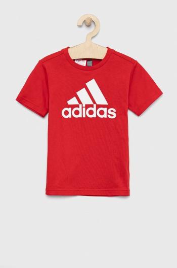 Dětské bavlněné tričko adidas LK BL CO červená barva, s potiskem