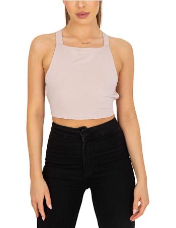 Béžový crop top s holými zády vel. XS