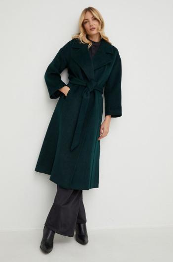 Vlněný kabát Answear Lab zelená barva, přechodný