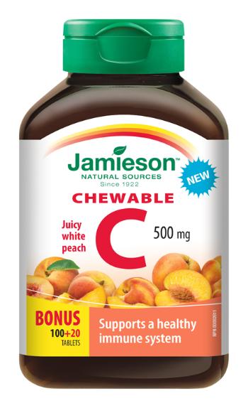 Jamieson Vitamín C 500 mg příchuť broskev 120 cucacích tablet