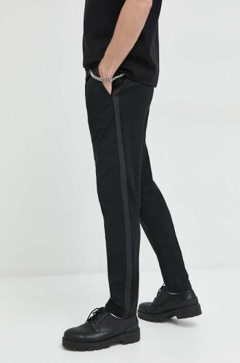 Vlněné kalhoty HUGO pánské, černá barva, přiléhavé