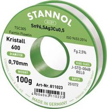 Bezolovnatý pájecí cín Stannol Kristall 600 Fairtin, bez olova, 100 g, 0.7 mm