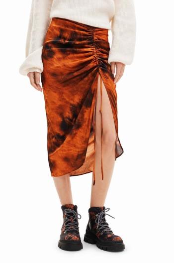 Sukně Desigual 23WWFW07 WOMAN WOVEN SKIRT LONG oranžová barva, midi