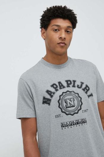 Bavlněné tričko Napapijri šedá barva, s potiskem