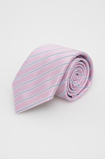 Kravata ze směsi hedvábí BOSS růžová barva