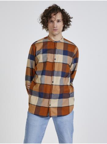 Modro-hnědá pánská kostkovaná košile Jack & Jones Winter Shirt