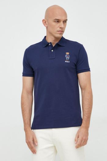 Bavlněné polo tričko Polo Ralph Lauren tmavomodrá barva, s aplikací