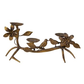 Měděný antik kovový svícen s ptáčky a květy - 50*25*21 cm 6Y4491