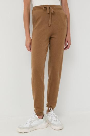 Vlněné kalhoty Max Mara Leisure dámské, hnědá barva, přiléhavé, high waist