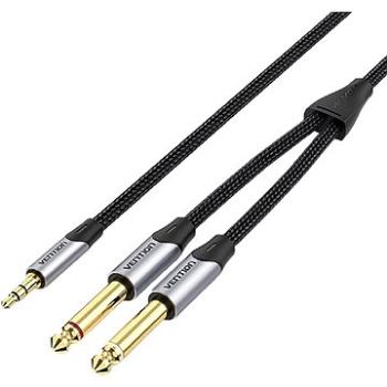 Vention Cotton Braided 3.5mm Male to 2*6.5mm Male Audio Cable 1M Gray Aluminum Alloy Type (BARHF)