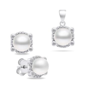 Brilio Silver Elegantní stříbrný set šperků s perlami SET237W (náušnice, přívěsek)