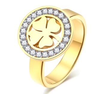 Ziskoun Dámský prsten čtyřlístek pro štěstí z chirurgické oceli- zlatý SR169 Velikost: 6