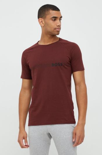 Bavlněné tričko BOSS vínová barva