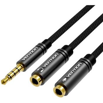 Vention Fabric Braided 3.5mm Male to 2x 3.5mm Female Stereo Splitter Cable 0.3m Black Metal Type (BBMBY)