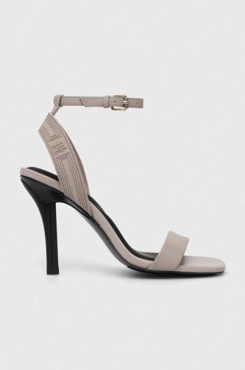 Sandály Tommy Hilfiger SPORTY LEATHER HIGH HEEL SANDAL šedá barva, FW0FW07795