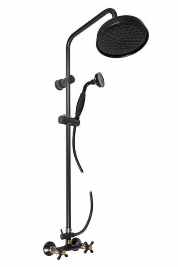 SLEZAK-RAV Vodovodní baterie sprchová MORAVA RETRO s hlavovou a ruční sprchou, Barva: černá matná/stará mosaz, Rozměr: 100 mm MK181.0/3CMATSM