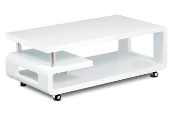 Autronic AHG-616 WT Konferenční stolek 115x60x43, bílá MDF vysoký lesk, chrom, 4 kolečka