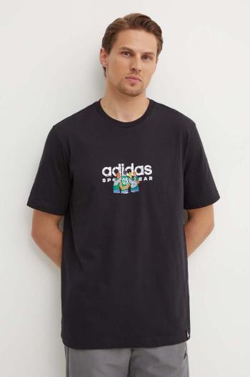 Bavlněné tričko adidas černá barva, s potiskem, IY0729