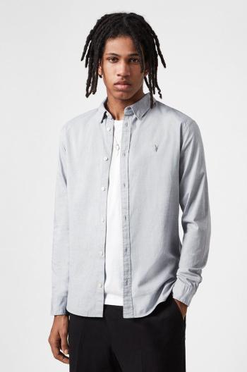 Košile AllSaints pánská, šedá barva, slim, s klasickým límcem