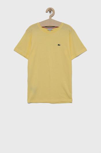 Dětské bavlněné tričko Lacoste žlutá barva, hladký