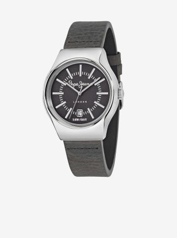 Pánské hodinky s tmavě hnědým koženým páskem Pepe Jeans