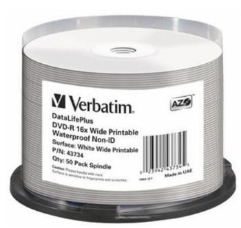 Verbatim DVD-R 4,7GB 16x, AZO, printable, spindle, 50ks (43734), 43734