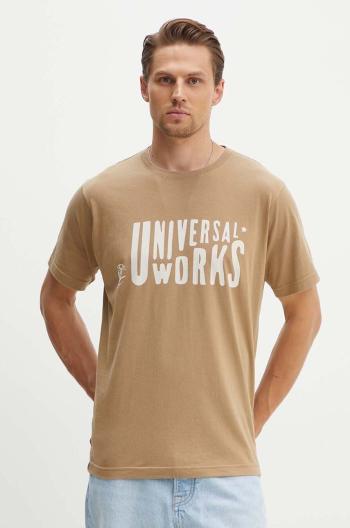 Bavlněné tričko Universal Works Mystery Train Print Tee béžová barva, s potiskem, 29182