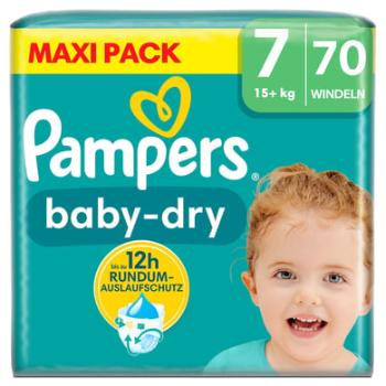 Pampers Plenky Baby-Dry, velikost 7, 15+ kg, maxi balení (1 x 70 plenek)