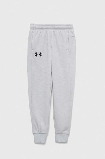 Dětské tepláky Under Armour šedá barva, hladké