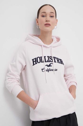 Mikina Hollister Co. dámská, růžová barva, s kapucí, s aplikací