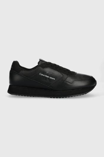 Kožené sneakers boty Calvin Klein Jeans YM0YM00581 RETRO RUNNER LTH-PU MONO PATCH černá barva