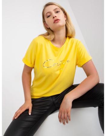 Dámské tričko s potiskem bavlněné plus size OLIVE žluté  