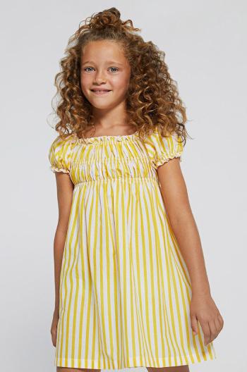 Dětské bavlněné šaty Mayoral žlutá barva, mini, áčková