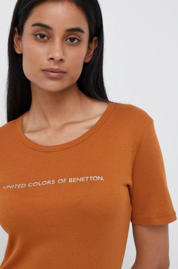 Bavlněné tričko United Colors of Benetton hnědá barva
