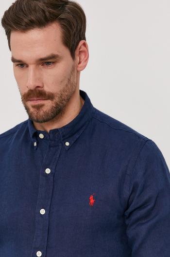 Košile Polo Ralph Lauren pánská, tmavomodrá barva, slim, s límečkem button-down