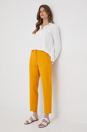 Kalhoty se směsi vlny Calvin Klein dámské, oranžová barva, jednoduché, high waist