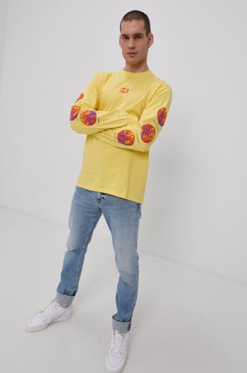 Tričko s dlouhým rukávem HUF pánské, žlutá barva, s potiskem