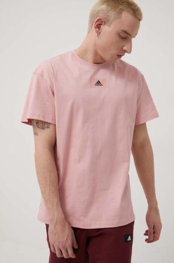 Bavlněné tričko adidas HE4355 růžová barva, s potiskem