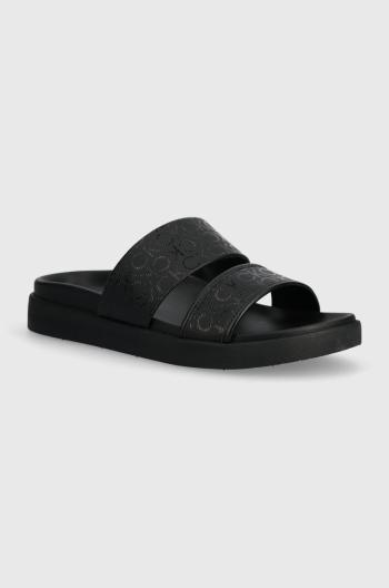 Pantofle Calvin Klein FLAT SLIDE EPI MONO dámské, černá barva, HW0HW01957