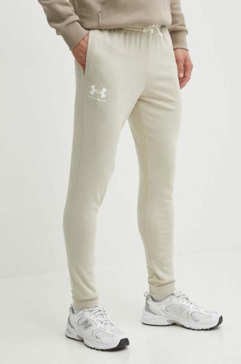 Tepláky Under Armour béžová barva, s potiskem, 1380843