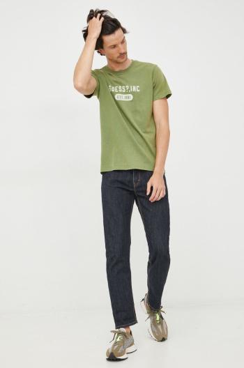 Bavlněné tričko Guess zelená barva, s potiskem