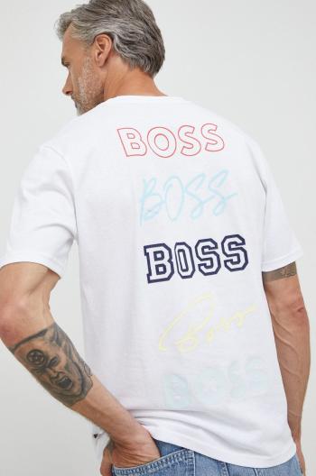 Bavlněné tričko BOSS Boss Casual bílá barva, s potiskem