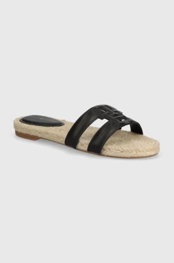 Kožené pantofle Tommy Hilfiger TH EMBOSS FLAT ESP SANDAL dámské, černá barva, FW0FW07928