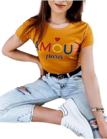 Hořčicové tričko s barevným nápisem amour vel. XL